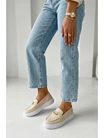 Kožené dámské mokasiny na platformě Vinceza Béžové