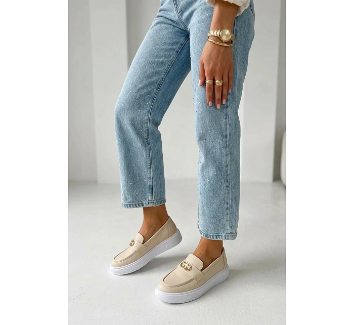 Kožené dámské mokasiny na platformě Vinceza Béžové