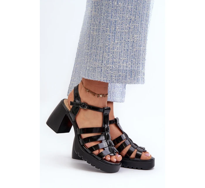 Dámské lakované sandály na vysokém podpatku, Black Aninifer Dámské lakované sandály na vysokém podpatku, Black Aninifer