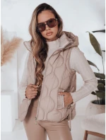 Dámská prošívaná vesta s kapucí tmavě béžová Dstreet model 21990911 - FashionStreet