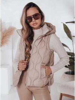 Dámská prošívaná vesta s kapucí tmavě béžová Dstreet model 21990911 - FashionStreet