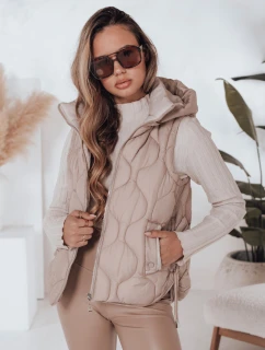 Dámská prošívaná vesta s kapucí tmavě béžová Dstreet model 21990911 - FashionStreet