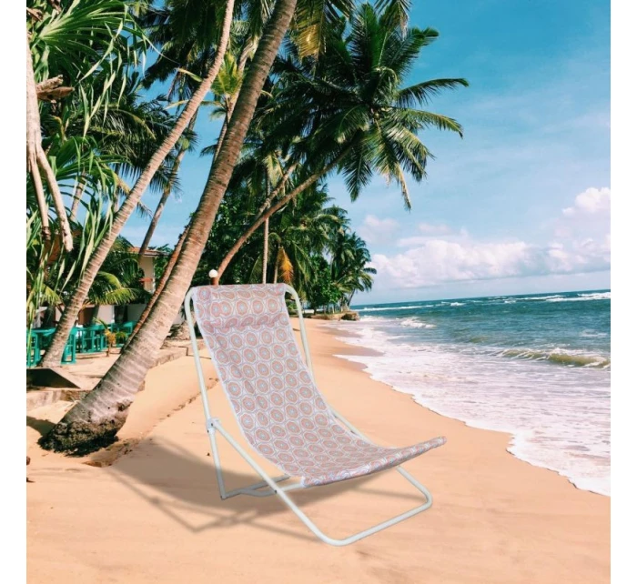 SKLÁDACÍ PLÁŽOVÉ LEHÁTKO S OPĚRKOU HLAVY MODRÉ A ORANŽOVÉ