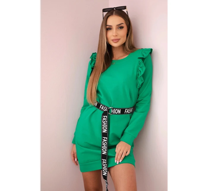 Dámské šaty s volány a páskem zelená Dámské šaty s volány a páskem zelená