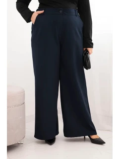 Dámské kalhoty Plus Size se širokou nohavicí a páskem čokoládové