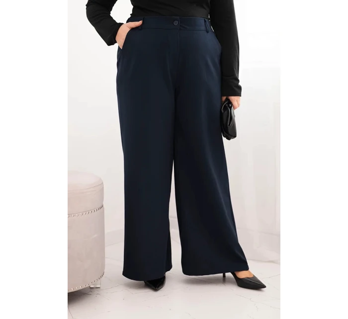 Dámské kalhoty Plus Size se širokou nohavicí a páskem čokoládové Dámské kalhoty Plus Size se širokou nohavicí a páskem čokoládové