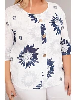 Dámská bavlněná halenka Plus Size s krátkým rukávem a knoflíky bílá