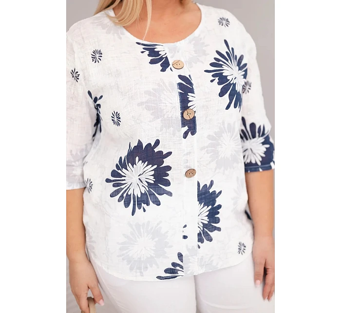 Dámská bavlněná halenka Plus Size s krátkým rukávem a knoflíky bílá