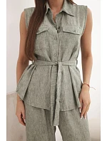 Dámský komplet se model 22104015 halenkou a širokými kalhotami khaki - K-Fashion Dámský komplet se model 22104015 halenkou a širokými kalhotami khaki - K-Fashion