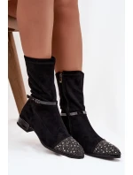 Dámské kotníkové boty na nízkém podpatku s ozdobou a páskem D&A MR52-165 Černé