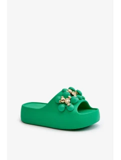 Dámské pěnové pantofle se zdobením na silné podrážce, zelená Bremavia