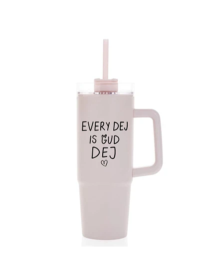 EVERY DEJ IS GUD DEJ - růžový cestovní hrnek s průhledným víčkem 900 ml