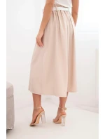Dámská viskózová sukně s páskem a záhyby tmavě béžová