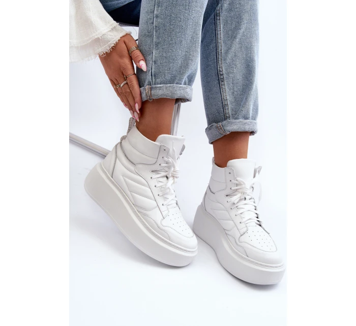 Zazoo 3392/X Dámské Kožené Sportovní Boty Na Platformě Bílé