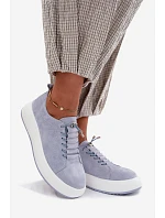 Polobotky Sneakersy na platformě z přírodního semiše modré Blushy