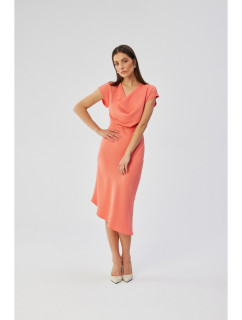 S362 Asymetrické pouzdrové šaty s kapucí - oranžové