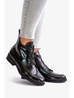 Lakované Kotníkové Boty Na Zip Zateplené Plochý Podpatek S.Barski Černé Lakované Kotníkové Boty Na Zip Zateplené Plochý Podpatek S.Barski Černé