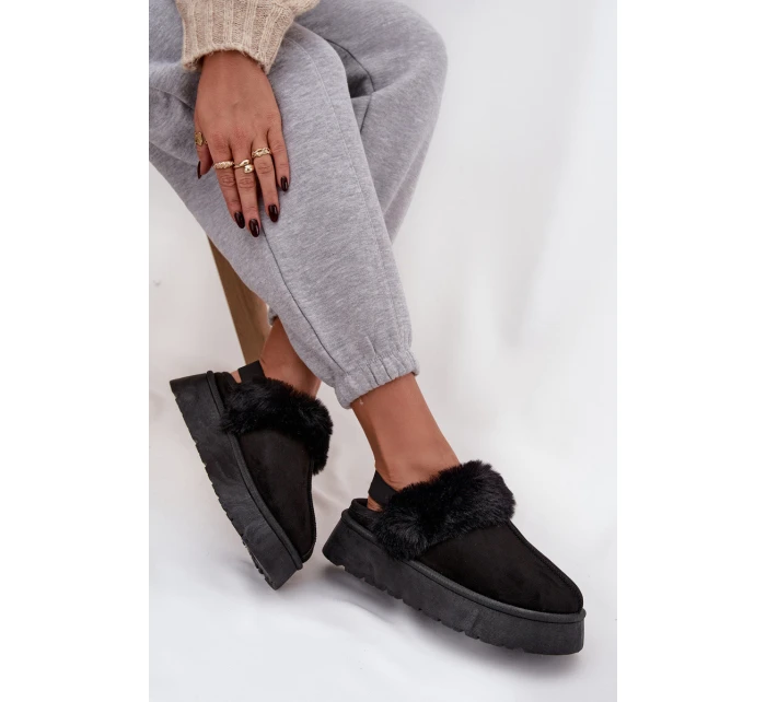 Dámské pantofle na platformě s kožíškem – černé Linaris Dámské pantofle na platformě s kožíškem – černé Linaris