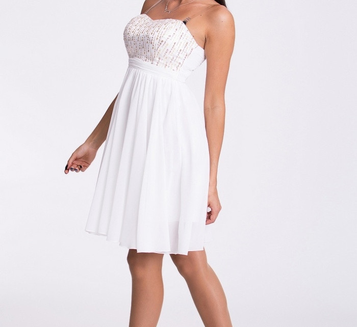 EVA & LOLA dámské značkové šaty s rozšířenou sukní bílé - Bílá / L - EVA&LOLA