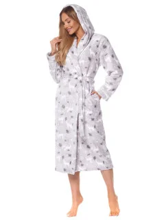 Dlouhý dámský župan 2126 Winter šedý - L&L