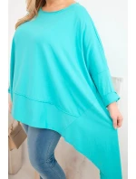 Dámská tunika Plus Size z bavlny s asymetrickým spodním lemem tyrkysová