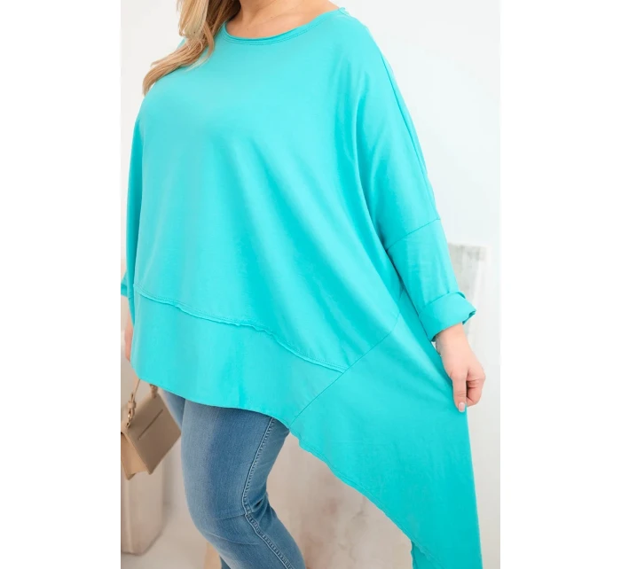 Dámská tunika Plus Size z bavlny s asymetrickým spodním lemem tyrkysová