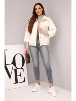 Dámská jarní prošívaná bunda s květinovým vzorem béžová