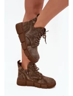 Semišové nízké dámské kotníky na platformě Big Star SS274594 béžové