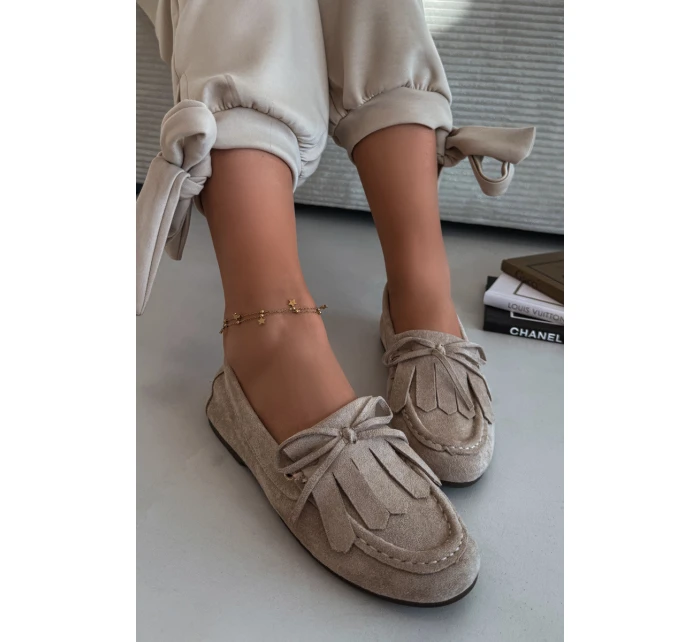 Dámské mokasíny s šněrováním a třásněmi Béžové Glorina