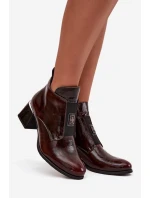 Kožené lakované kotníčkové boty 60560 vínově hnědá - Zazoo