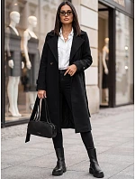 Dlouhý dámský dvouřadý kabát s páskem, černý, FashionStreet NY0806 Dlouhý dámský dvouřadý kabát s páskem, černý, FashionStreet NY0806