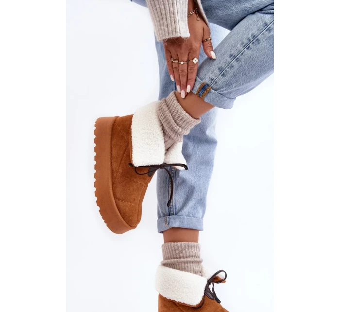 Platformové sněhule s ovčí kůží Camel Olimuka