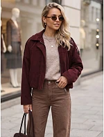 Dámská krátká bordová kordová bunda FashionStreet TY6019 Dámská krátká bordová kordová bunda FashionStreet TY6019