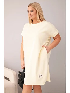 Dámské šaty Plus Size s krátkým rukávem a kapsami žlutá