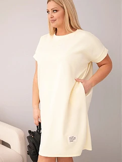 Dámské šaty Plus Size s krátkým rukávem a kapsami žlutá