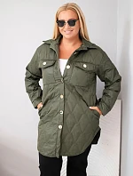 Dámská bunda Plus Size prošívaná s límcem a kapsami khaki