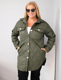 Dámská bunda Plus Size prošívaná s límcem a kapsami khaki