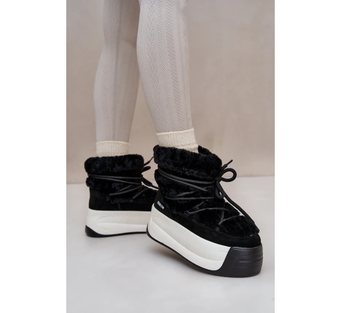 Dámské Kožené Sněhule Na Silné Podešvi S Kožešinou Big Star OO274A206 Černé