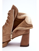 Béžové semišové šněrovací kotníkové boty Lemar Flomes na vysokém podpatku