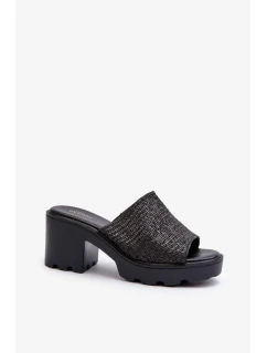 Černé dámské pantofle Titantha s pleteným vysokým podpatkem