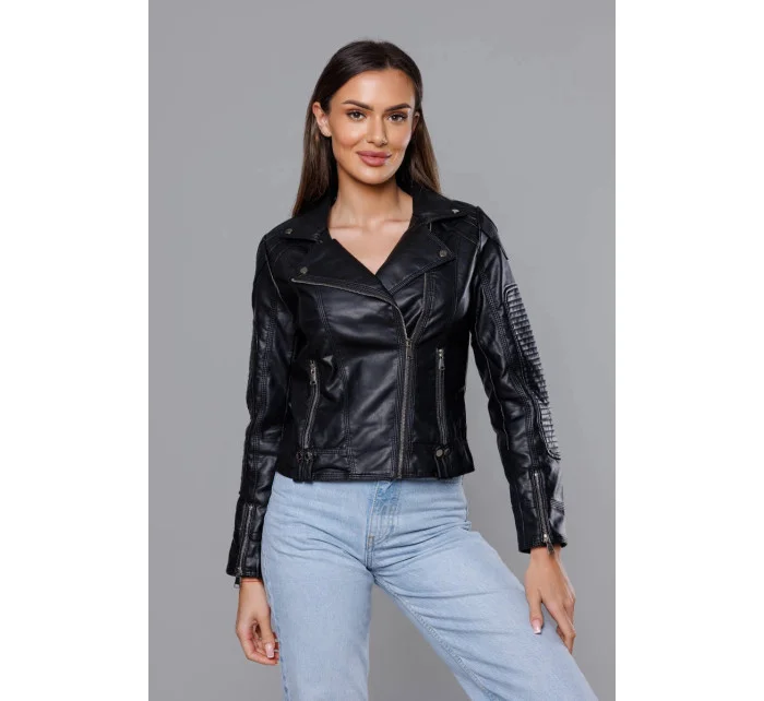 Černá bunda ramoneska s klopami model 18117116 - J.STYLE Černá bunda ramoneska s klopami model 18117116 - J.STYLE