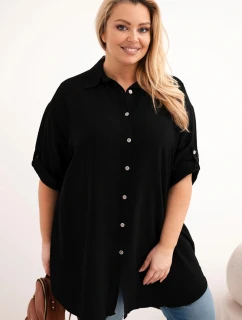Dámská košile Plus Size z viskózy s delší zadní částí černá