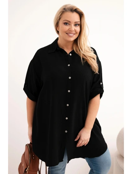 Dámská košile Plus Size z viskózy s delší zadní částí černá Dámská košile Plus Size z viskózy s delší zadní částí černá
