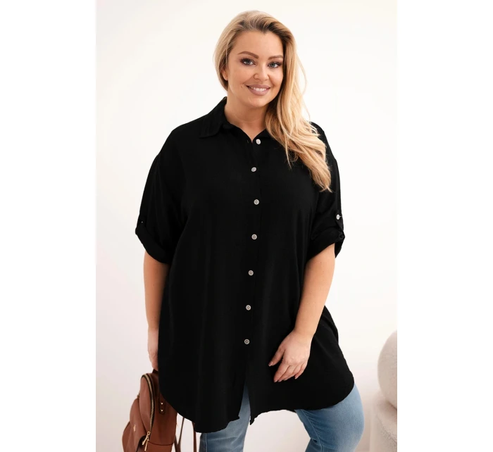 Dámská košile Plus Size z viskózy s delší zadní částí černá Dámská košile Plus Size z viskózy s delší zadní částí černá