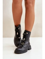 Ekokožené Boty Worker Dámské S Připínáky Černé Rianael Ekokožené Boty Worker Dámské S Připínáky Černé Rianael