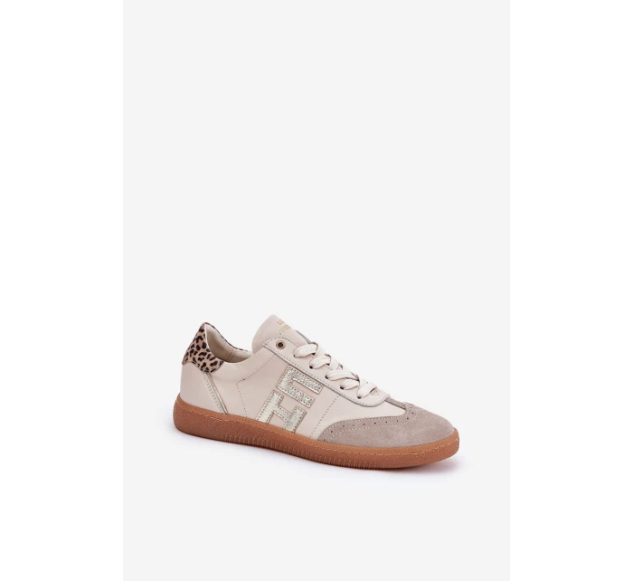 Kožené Sportovní Boty Tenisky Dámské Panterka model 21686778 Béžové - CheBello Kožené Sportovní Boty Tenisky Dámské Panterka model 21686778 Béžové - CheBello