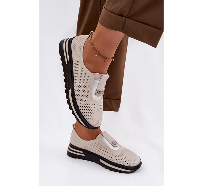 Dámské pohodlné boty z pravé kůže S.Barski LR61-7092 Béžové