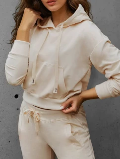 Dámská krémová mikina s kapucí model 21993523 - Dstreet