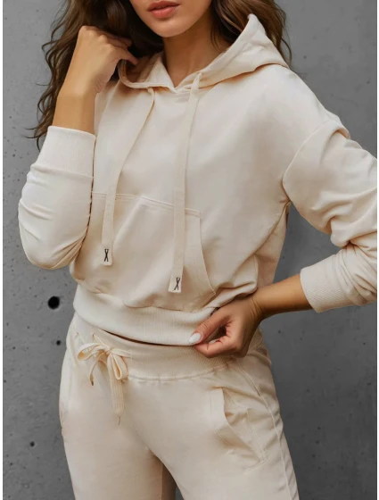 FashionStreet dámská krémová mikina s kapucí BY1536