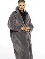 Dámský plyšový kabát oversize Ann Gissy šedý (AG1-J9172)